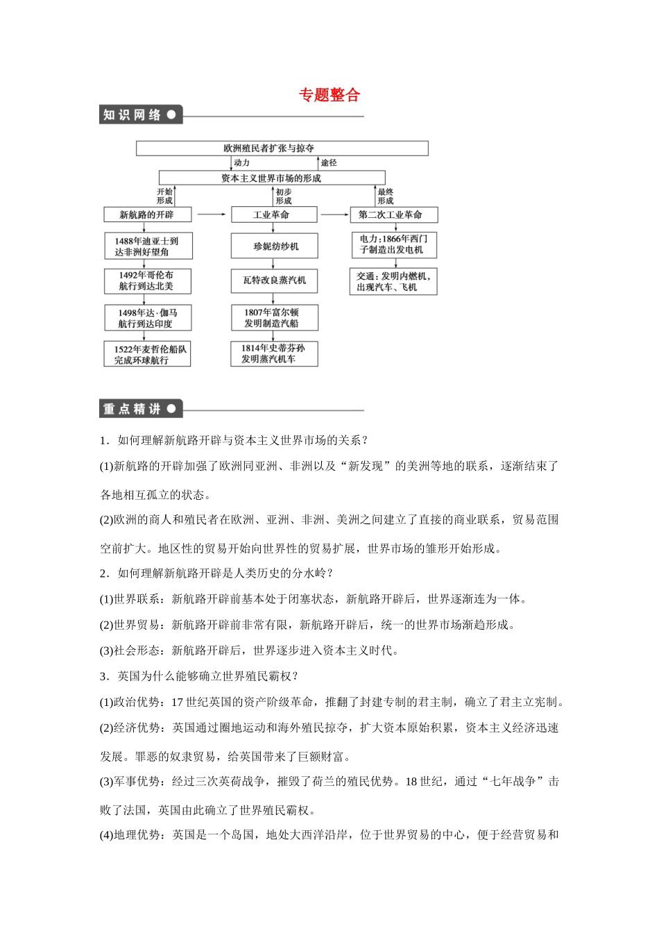 【步步高 学案导学设计】2014-2015学年高中历史 专题整合5 人民版必修2_第1页