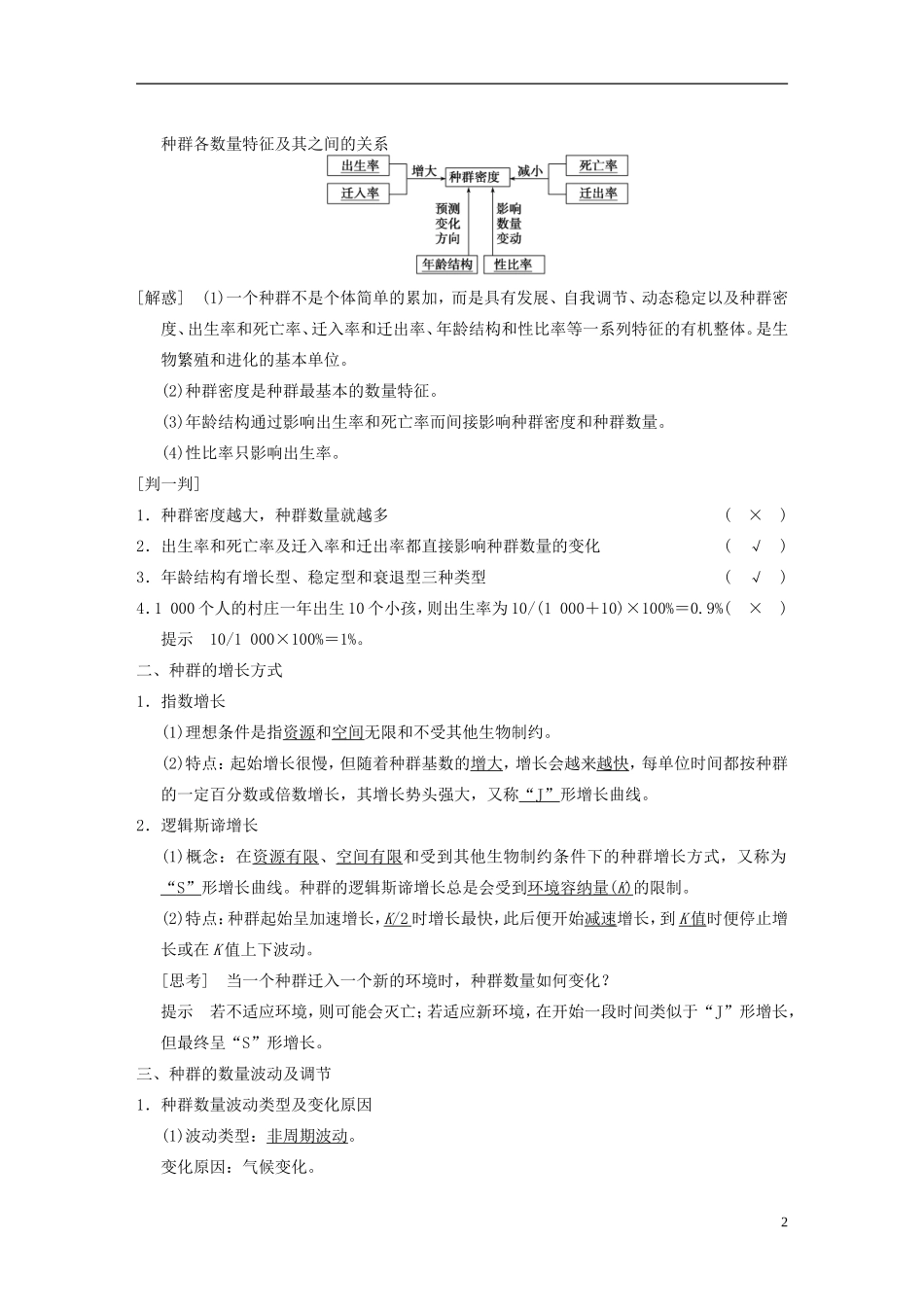 【步步高】2014高考生物一轮复习 第九单元 第28讲种群的特征及数量变化学案 浙科版_第2页