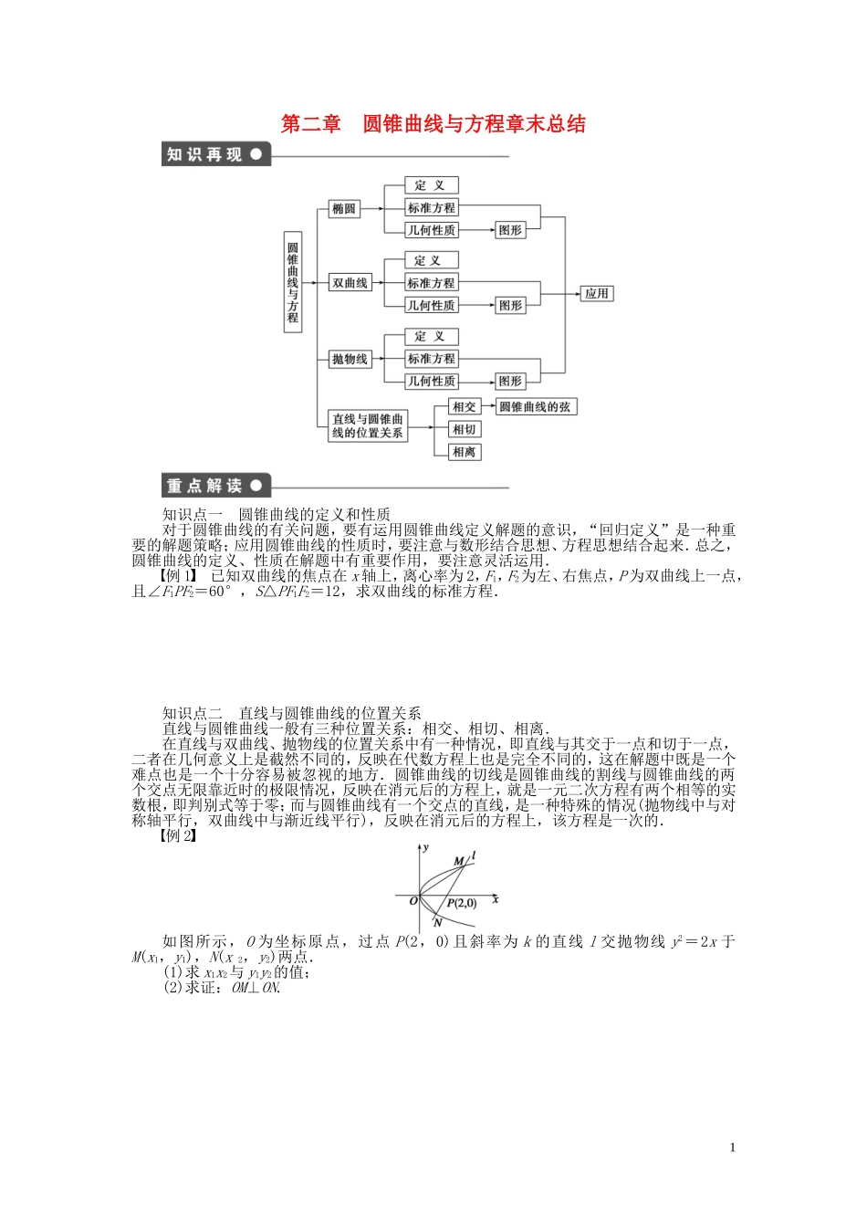 【步步高 学案导学设计】2014-2015学年高中数学 第二章 圆锥曲线与方程章末总结 新人教A版选修1-1_第1页