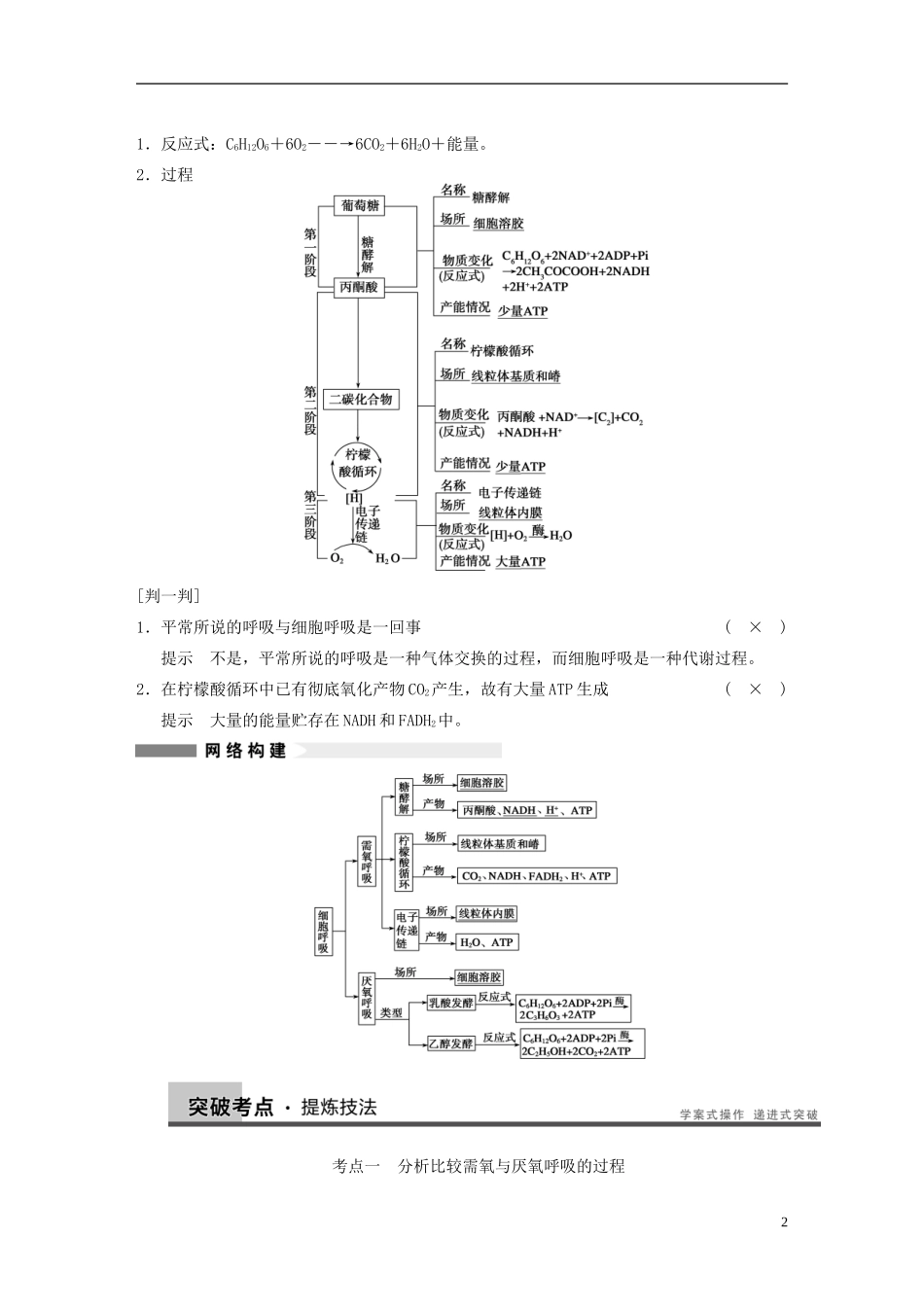 【步步高】2014高考生物一轮复习 第三单元 第8讲细胞呼吸学案 浙科版_第2页
