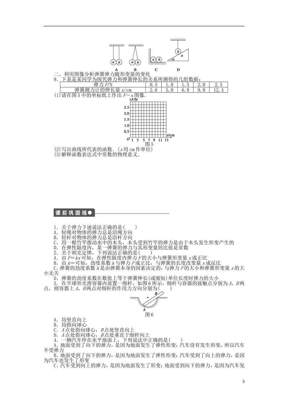 【步步高 学案导学设计】2014-2015学年高中物理 第二章 第3节 弹力课时作业 教科版必修1_第3页