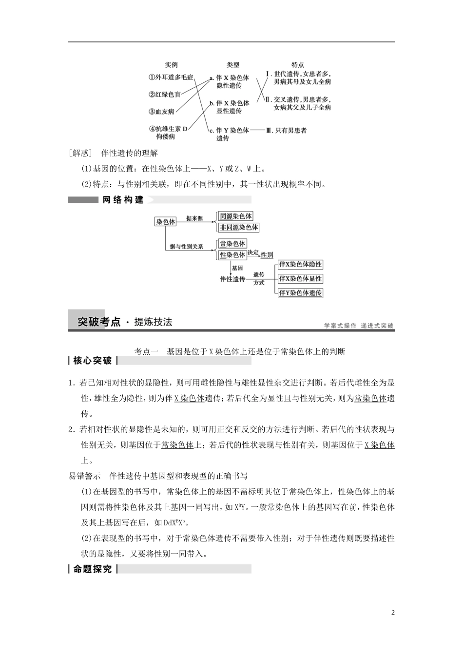 【步步高】2014高考生物一轮复习 第五单元 第15讲性染色体与伴性遗传学案 浙科版_第2页