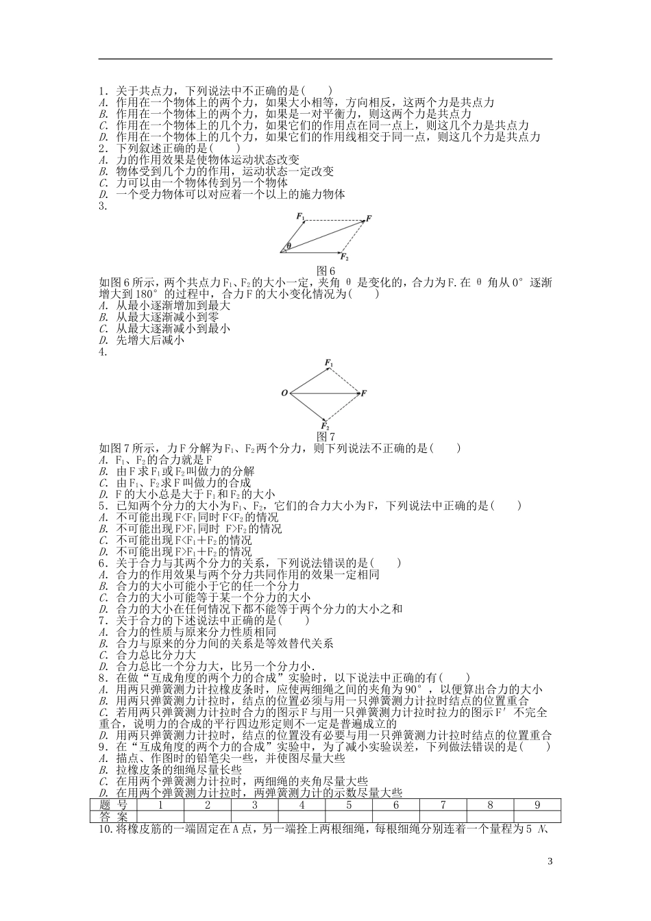 【步步高 学案导学设计】2014-2015学年高中物理 第三章 第三节 力的等效和替代课时作业 粤教版必修1_第3页