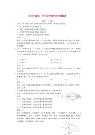 【步步高】2014高考物理大一轮复习讲义 第六章 单元小结练 库仑定律及电场力的性质（含解析） 新人教版