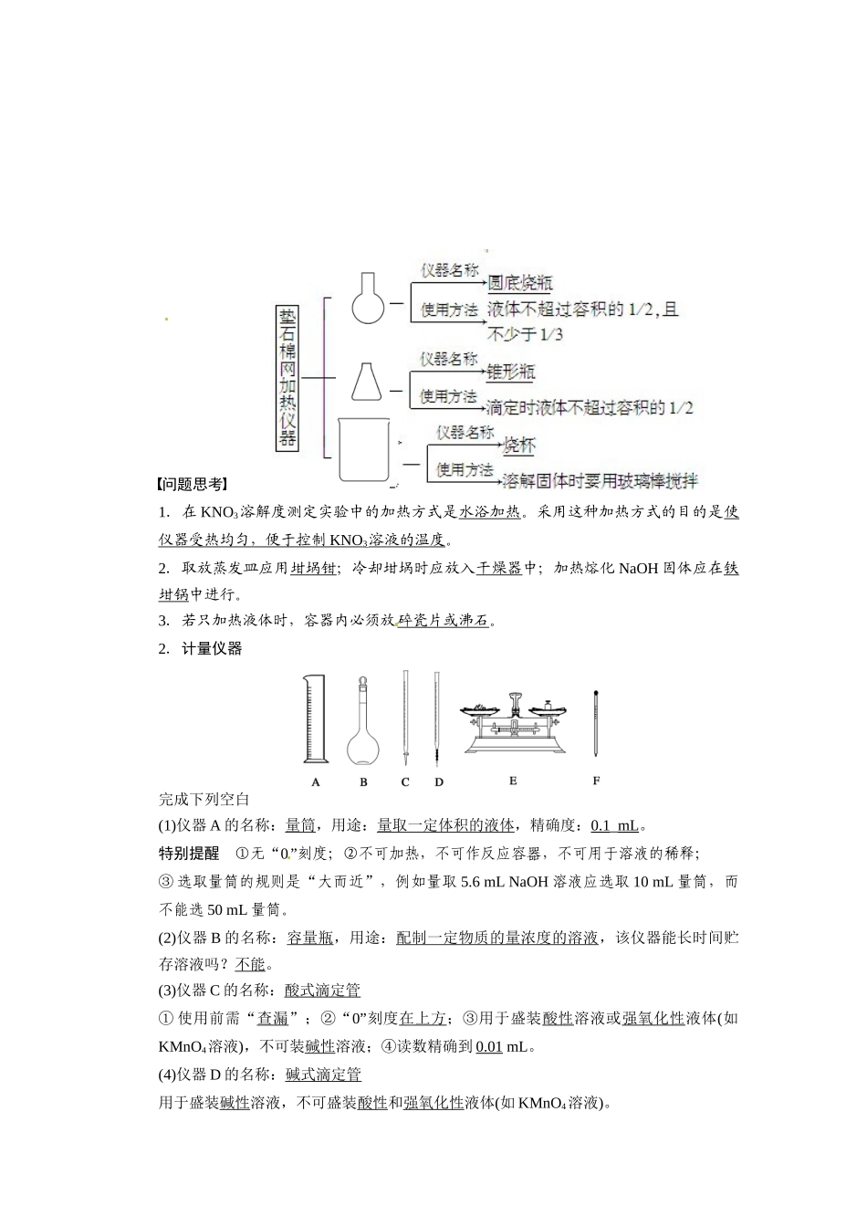 【步步高】2015届高考化学大一轮复习 第一章 化学实验的基本方法一实验常用仪器和试剂配套导学案（含解析）苏教版_第2页