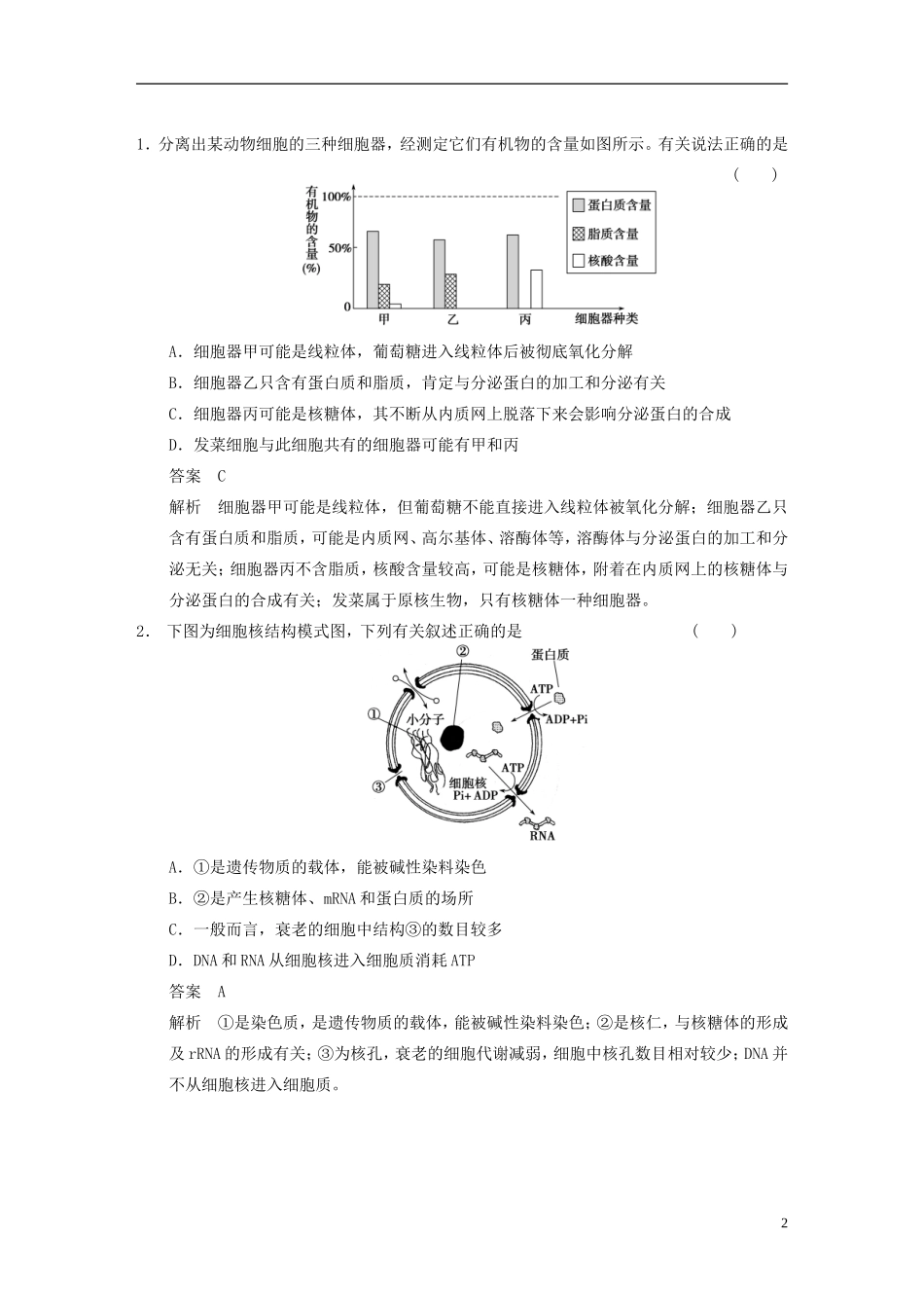 【步步高】（福建专用）2014高考生物二轮复习 第二篇 1－2 细胞的结构导学案_第2页