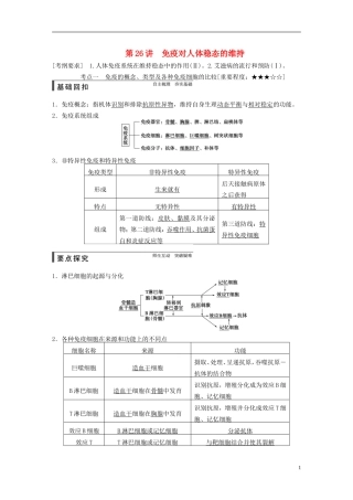 【步步高】2015届高考生物一轮复习 第八单元 第26讲 免疫对人体稳态的维持教学案 苏教版 