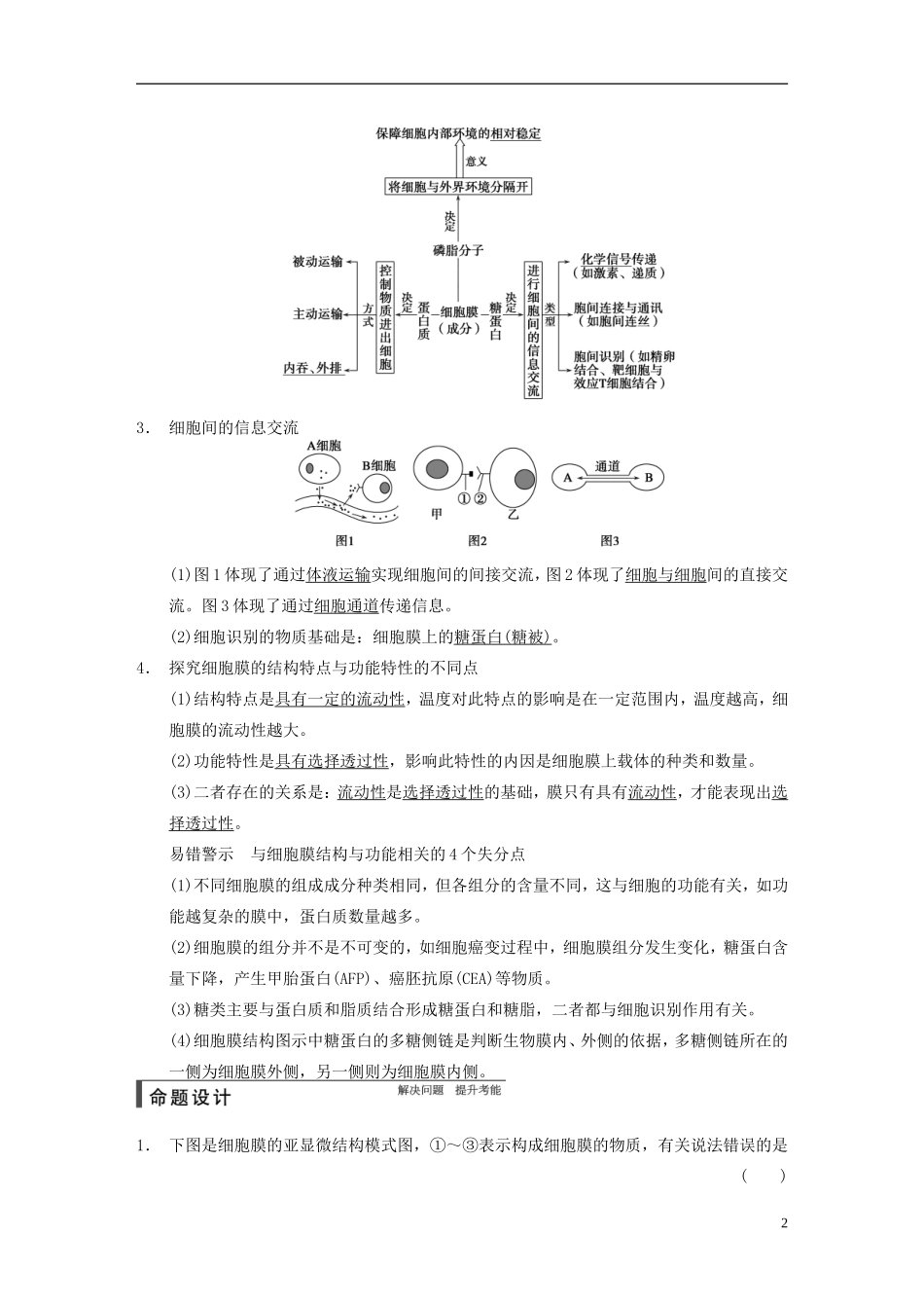 【步步高】2015届高考生物一轮复习 第二单元 第5讲 细胞膜与细胞核教学案 苏教版 _第2页