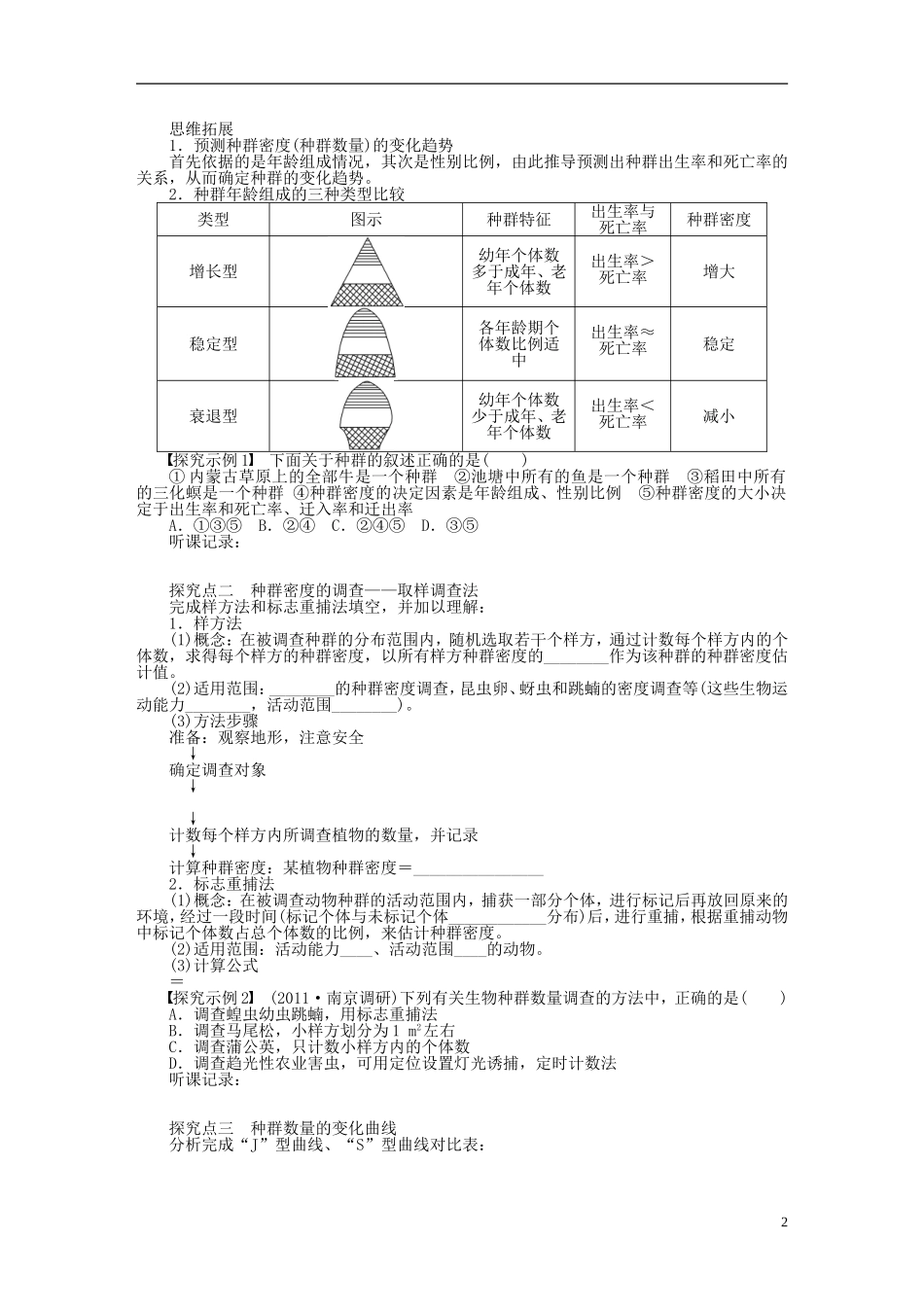 【步步高】2015届高考生物一轮复习 第九单元 第40讲 种群的特征和数量的变化学案 苏教版_第2页
