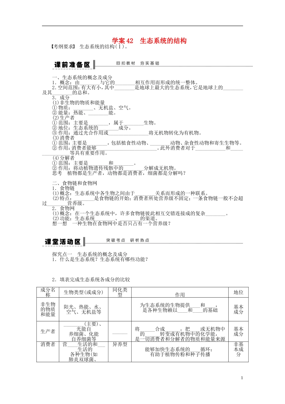 【步步高】2015届高考生物一轮复习 第九单元 第42讲 生态系统的结构学案 苏教版_第1页