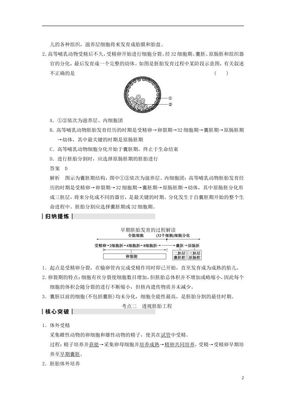 【步步高】2014高考生物一轮复习 第十单元 第35讲胚胎工程学案 浙科版_第2页