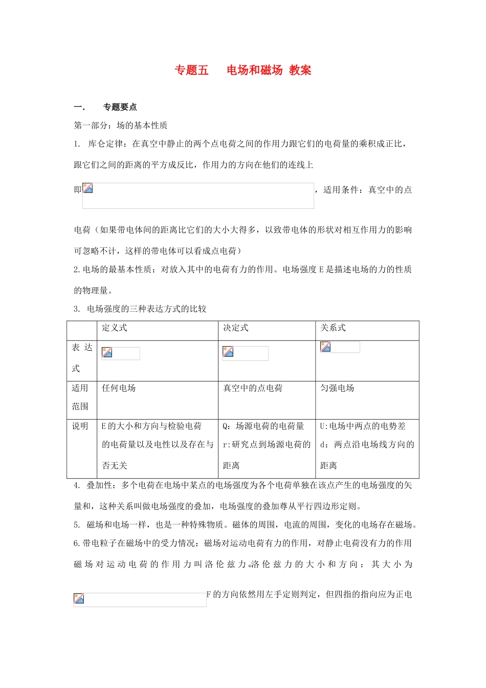 【第二波强势归来】2013届高考物理二轮冲刺 专题五 电场和磁场复习教案_第1页