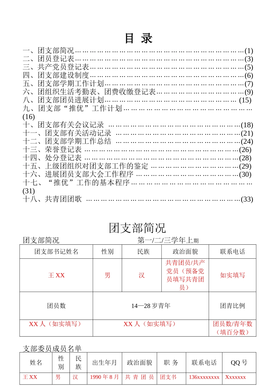 团支部工作手册填写模板_第2页