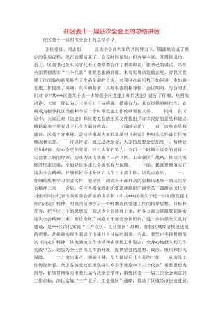 在区委十一届四次全会上的总结讲话