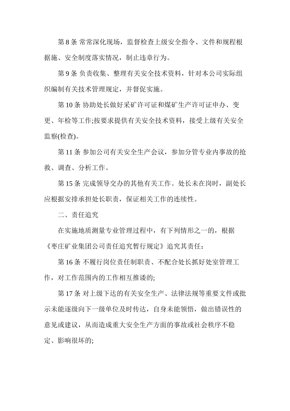 地质测量处副处长安全生产责任（枣庄矿业）_第2页