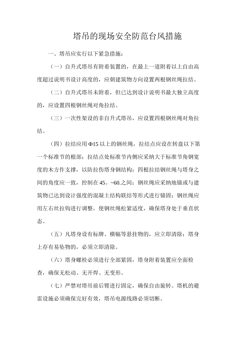 塔吊的现场安全防范台风措施_第1页