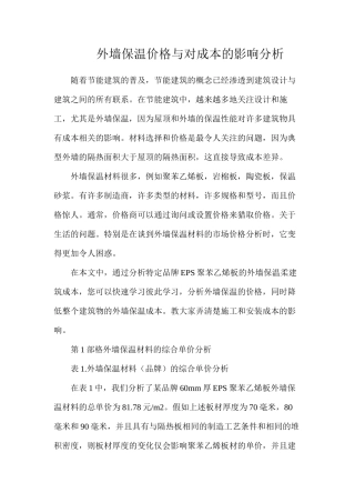 外墙保温价格与对成本的影响分析