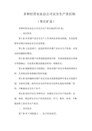 多种经营实业总公司安全生产责任制（枣庄矿业）