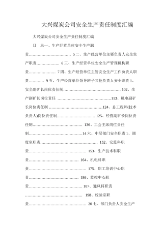 大兴煤炭公司安全生产责任制度汇编