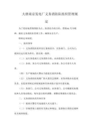 大唐南京发电厂义务消防队组织管理规定