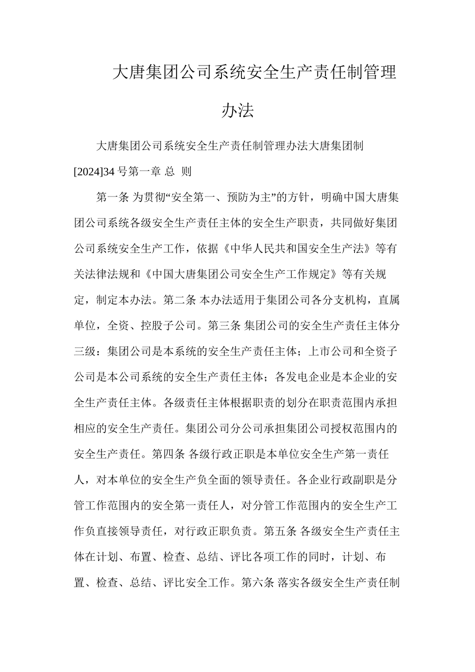 大唐集团公司系统安全生产责任制管理办法_第1页