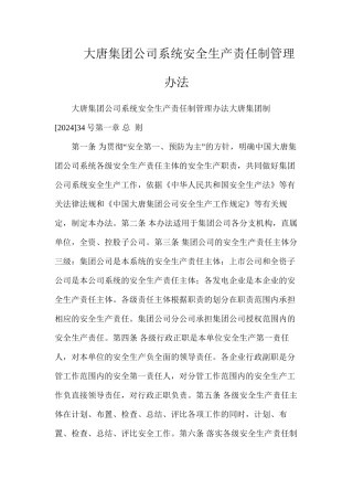 大唐集团公司系统安全生产责任制管理办法