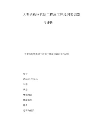大型结构物拆除工程施工环境因素识别与评价 