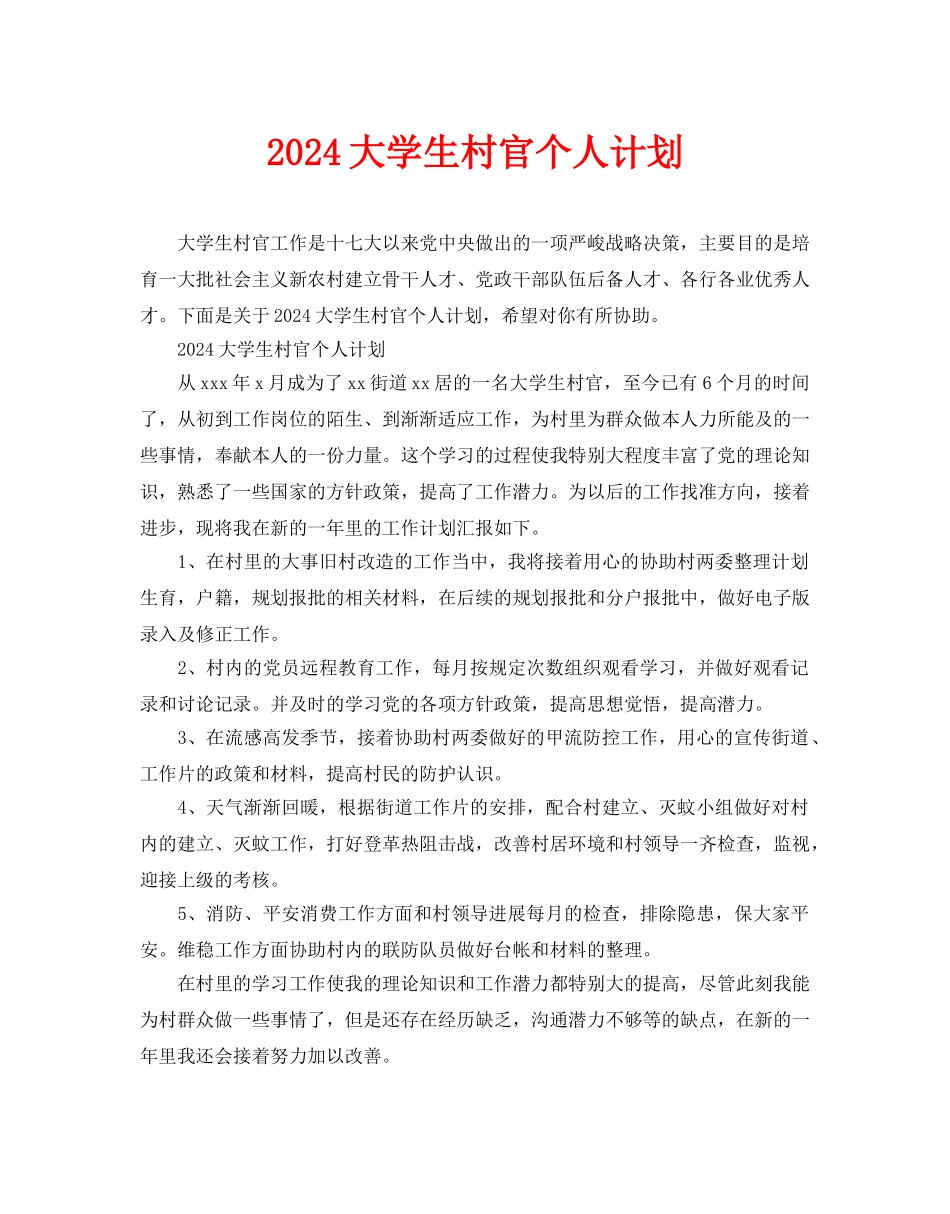 大学生村官个人计划_第1页