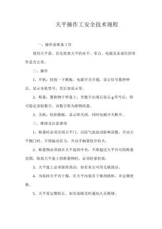 天平操作工安全技术规程