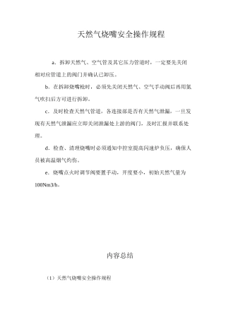 天然气烧嘴安全操作规程