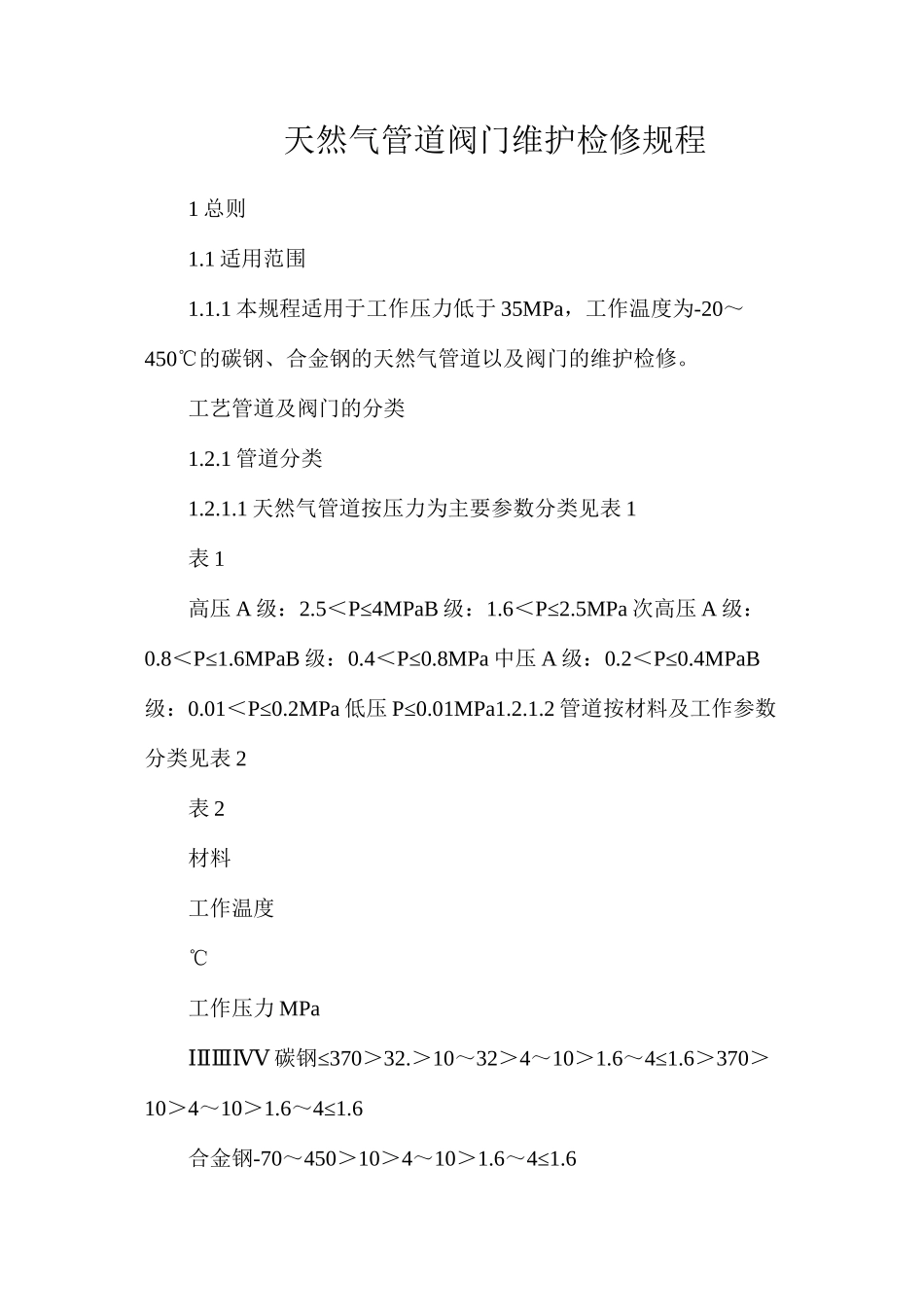 天然气管道阀门维护检修规程_第1页