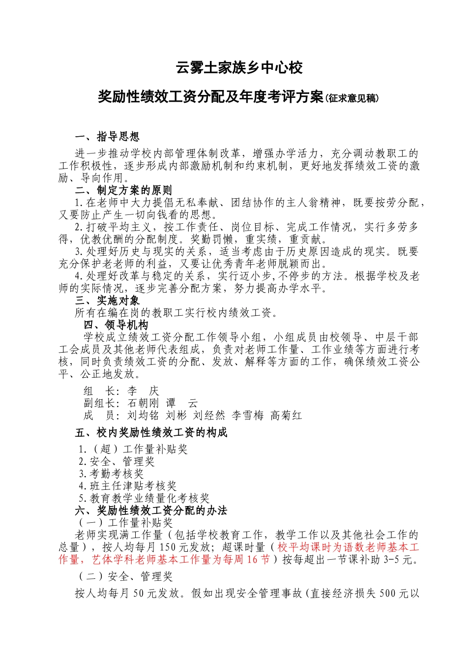 奖励性绩效工资及年度考评方案_第1页
