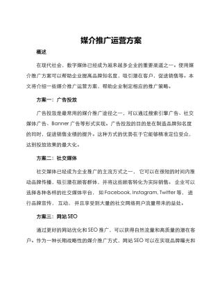 媒介推广运营方案