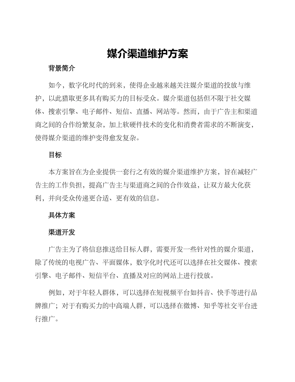 媒介渠道维护方案_第1页