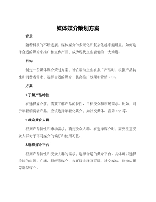 媒体媒介策划方案