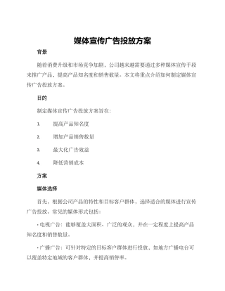 媒体宣传广告投放方案