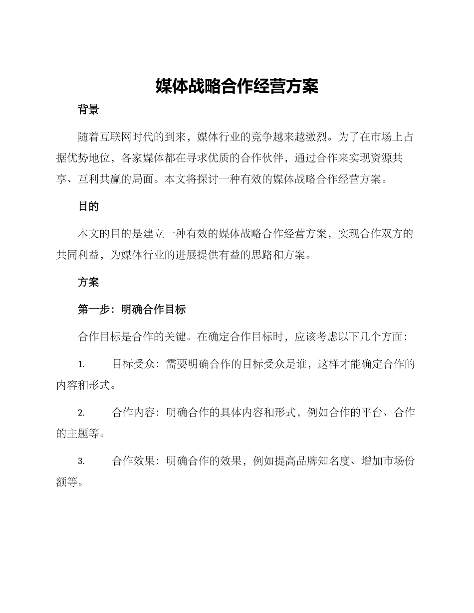 媒体战略合作经营方案_第1页