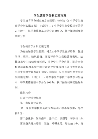 学生德育学分制实施方案