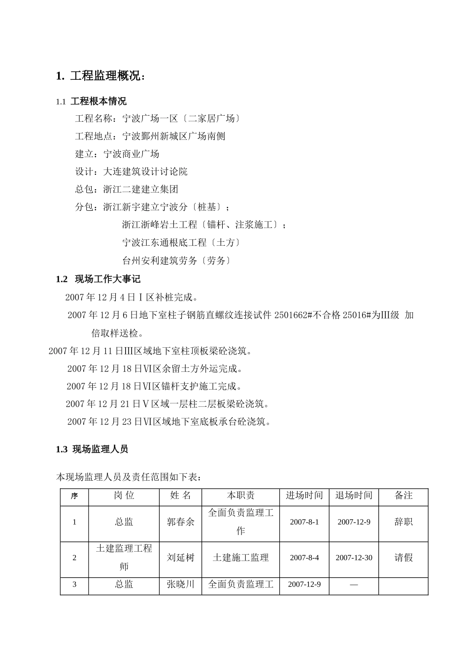 宁波万达广场一区（二期家居广场）工程监理月报_第1页