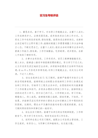 实习生考核评语