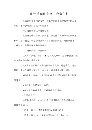 审计管理员安全生产责任制