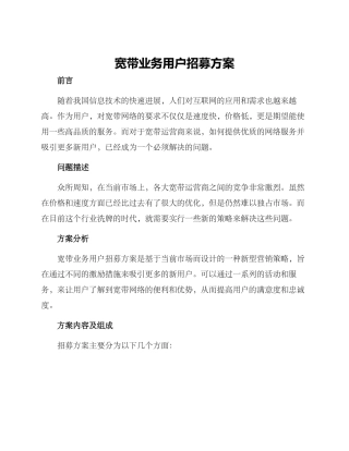 宽带业务用户招募方案
