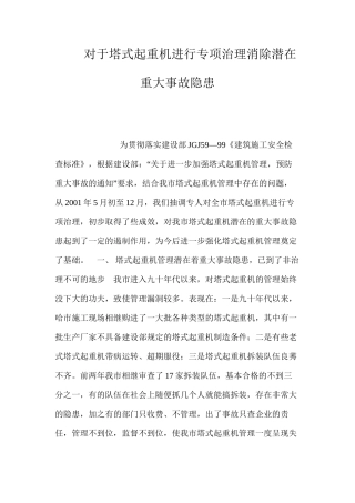 对于塔式起重机进行专项治理消除潜在重大事故隐患