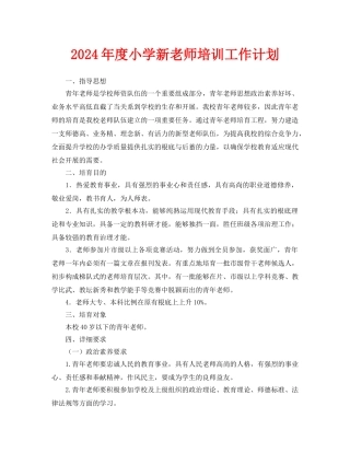 小学新教师培训工作计划