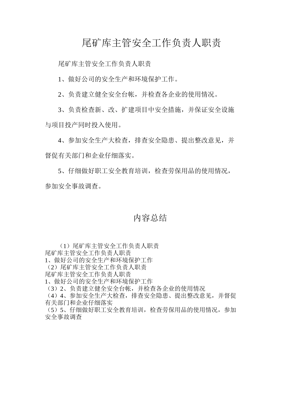 尾矿库主管安全工作负责人职责_第1页