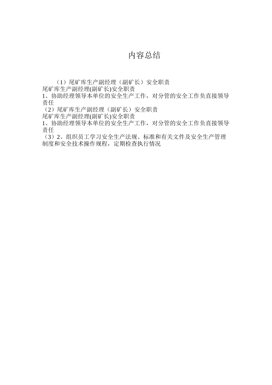 尾矿库生产副经理（副矿长）安全职责_第2页