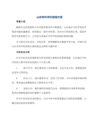 山东专科学校营销方案