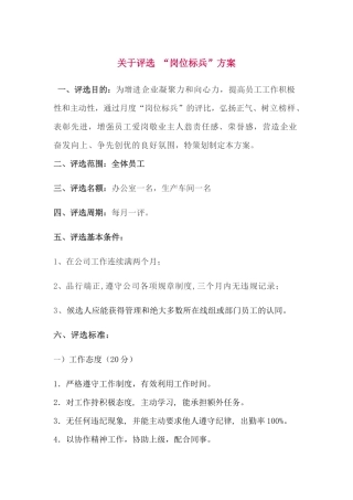 岗位标兵的评选方案