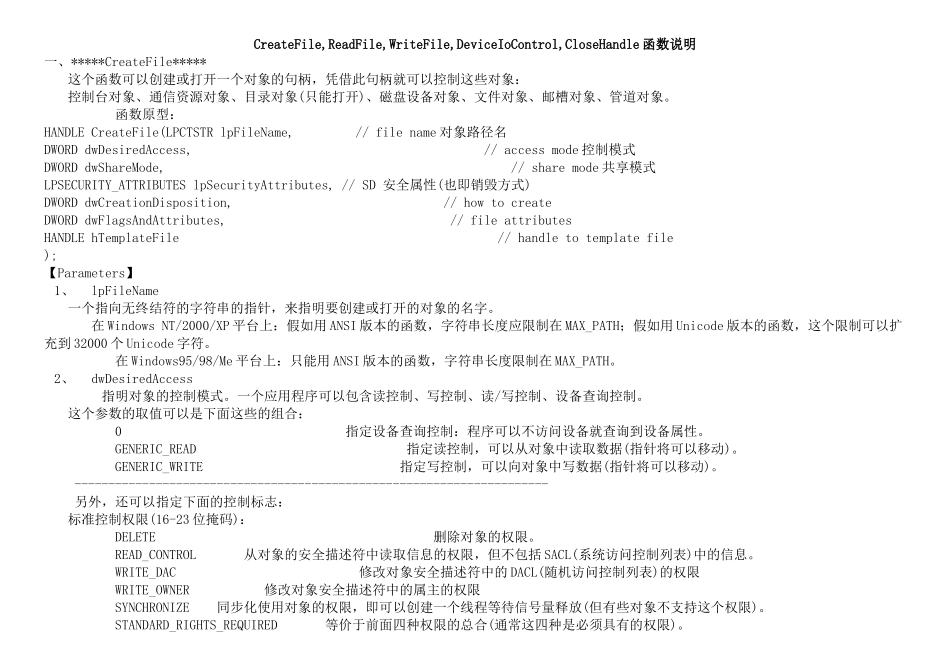 嵌入式开发-CreateFile_ReadFile_WriteFile_DeviceIoControl_CloseHandle函数说明_第1页