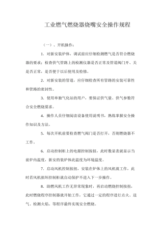 工业燃气燃烧器烧嘴安全操作规程